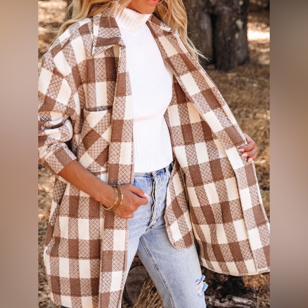 VICI plaid pocketed mocha color size large